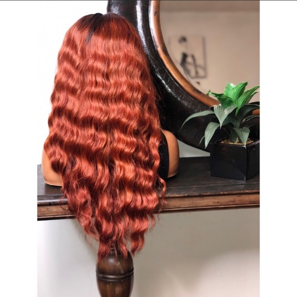 JADE| LONG NATURAL CURL OMBRÉ AUBURN LACE FRONT WIG - Picture 3 of 4